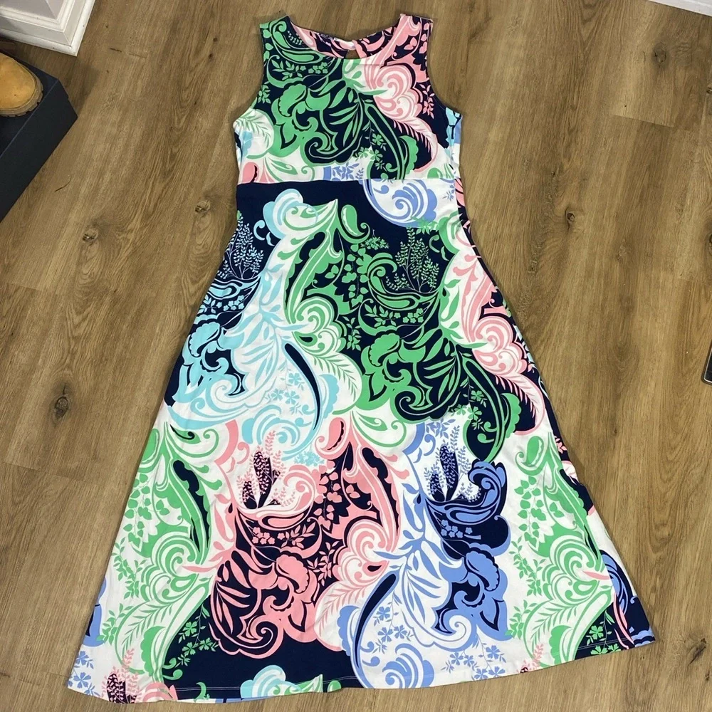 Talbots Twist Back Maxi Dress - Paisley Print Pastel size Large Petite - Picture 2 of 12